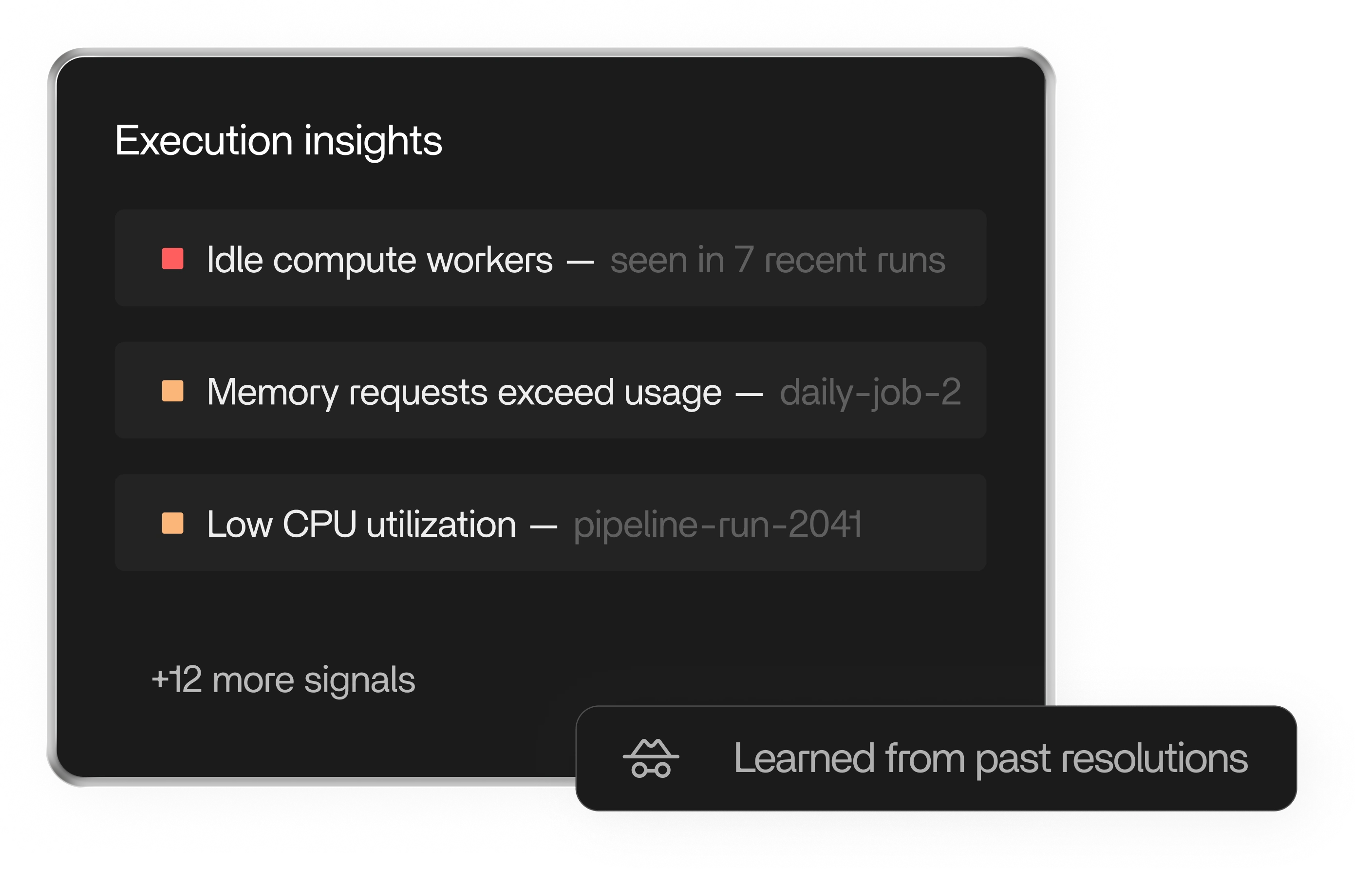 Execution insights showing learned patterns from past resolutions